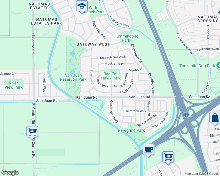 map of restaurants, bars, coffee shops, grocery stores, and more near 221 Orcutt Circle in Sacramento