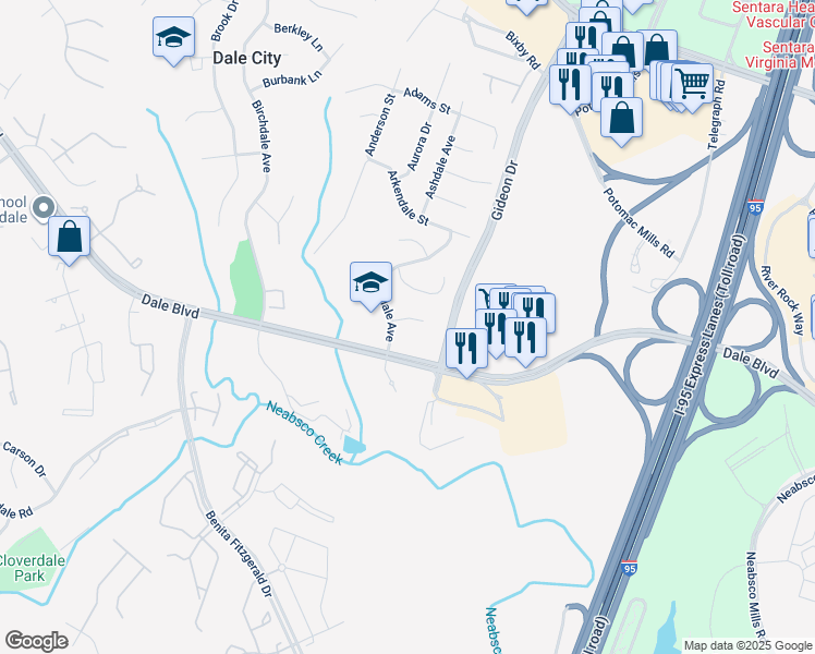 map of restaurants, bars, coffee shops, grocery stores, and more near 3002 Arbor Court in Woodbridge