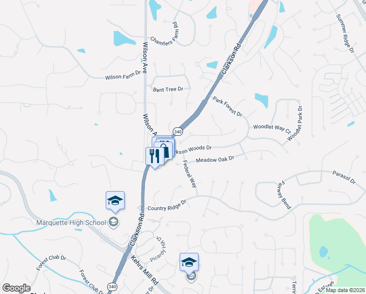 map of restaurants, bars, coffee shops, grocery stores, and more near 16077 Hunters Way Drive in Chesterfield