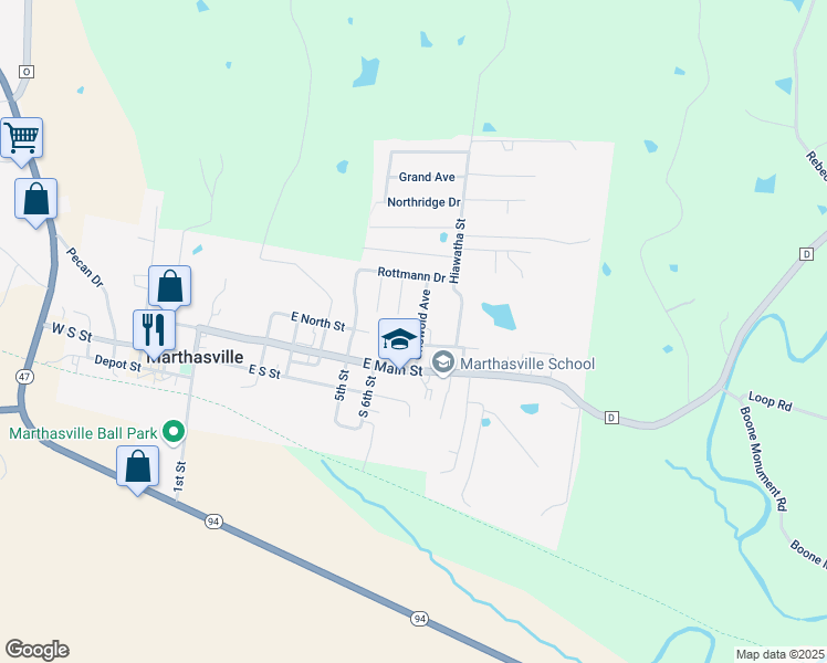 map of restaurants, bars, coffee shops, grocery stores, and more near 305 Cumberland Gap Drive in Marthasville