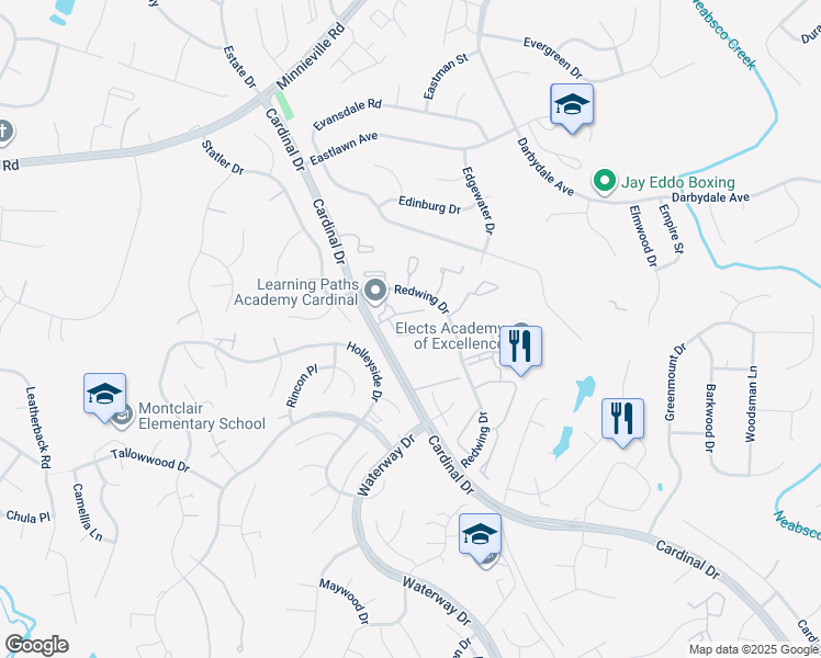 map of restaurants, bars, coffee shops, grocery stores, and more near 14969 Vireo Court in Woodbridge