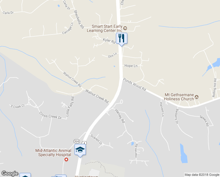 map of restaurants, bars, coffee shops, grocery stores, and more near 4560 Boones Lane in Huntingtown