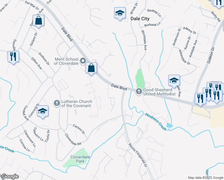map of restaurants, bars, coffee shops, grocery stores, and more near 14975 Catalpa Court in Dale City