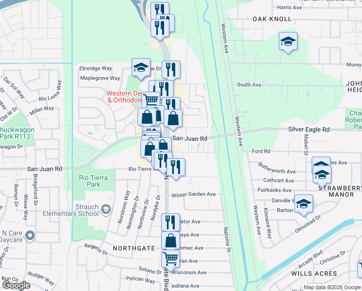 map of restaurants, bars, coffee shops, grocery stores, and more near in Sacramento