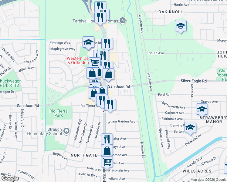 map of restaurants, bars, coffee shops, grocery stores, and more near in Sacramento