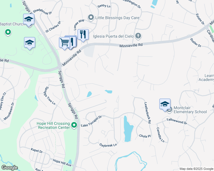 map of restaurants, bars, coffee shops, grocery stores, and more near 5300 Austra Place in Woodbridge