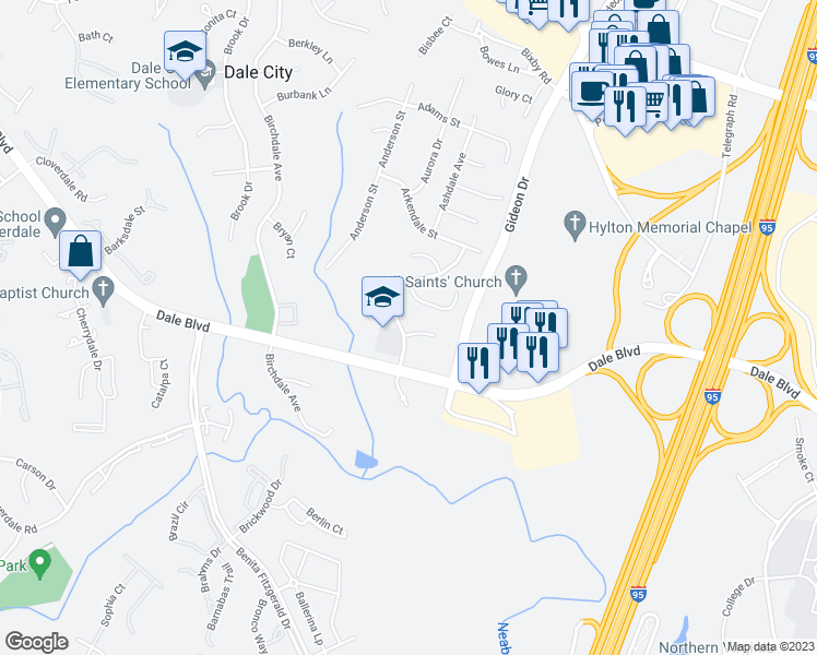 map of restaurants, bars, coffee shops, grocery stores, and more near 3001 Arbor Court in Woodbridge