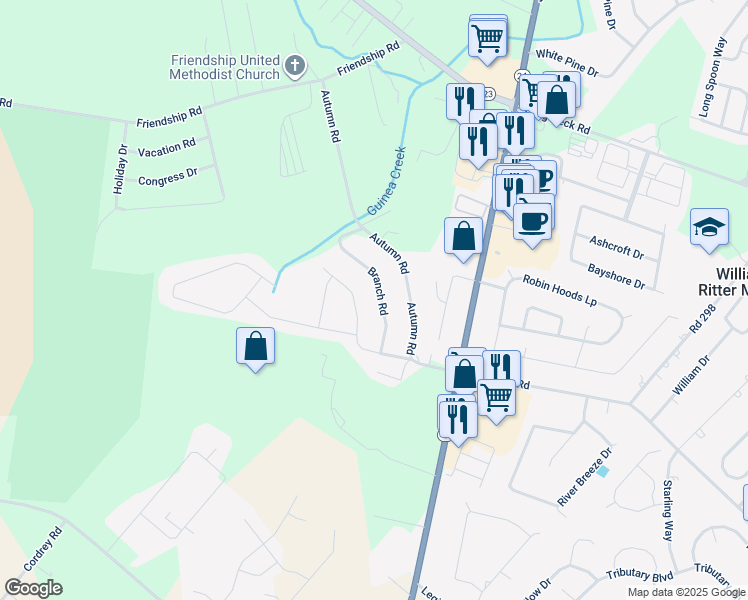 map of restaurants, bars, coffee shops, grocery stores, and more near 26093 Branch Road in Millsboro