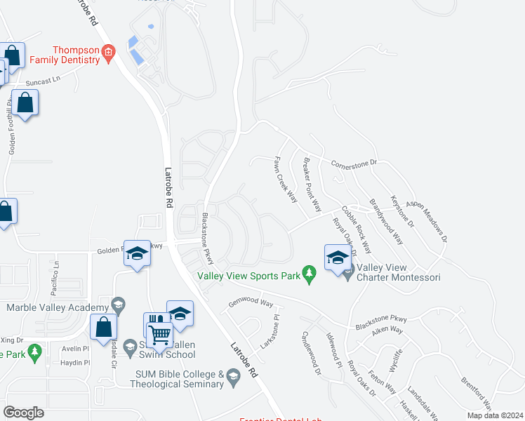 map of restaurants, bars, coffee shops, grocery stores, and more near 5013 Arlington Way in El Dorado Hills