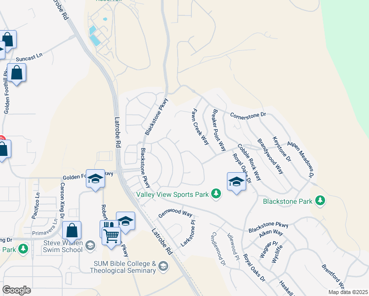 map of restaurants, bars, coffee shops, grocery stores, and more near 210 Tillman Court in El Dorado Hills