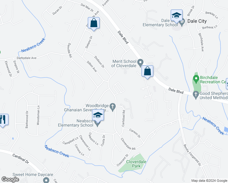 map of restaurants, bars, coffee shops, grocery stores, and more near 14865 Cloverdale Road in Woodbridge