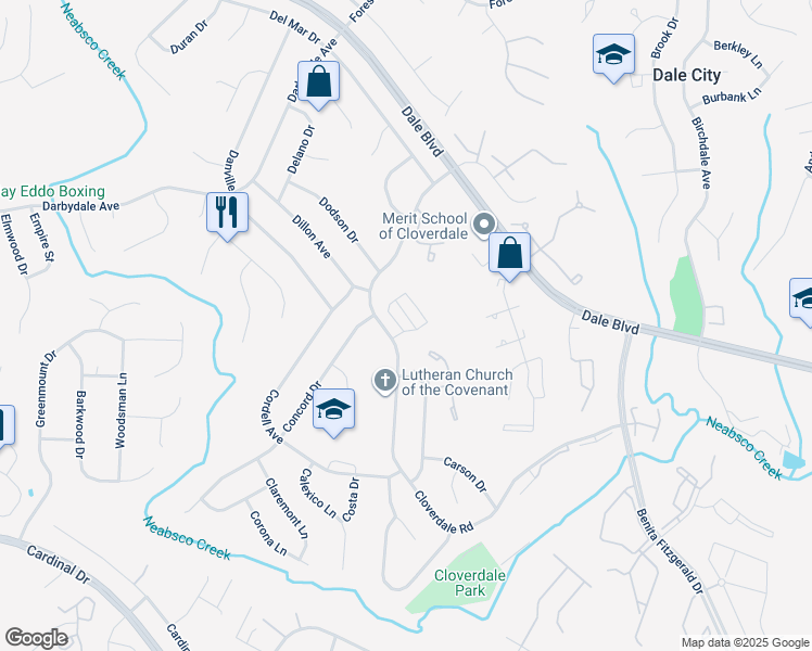 map of restaurants, bars, coffee shops, grocery stores, and more near 3715 Chippendale Circle in Woodbridge