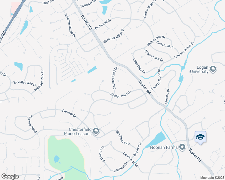 map of restaurants, bars, coffee shops, grocery stores, and more near 2074 Country Field Drive in Chesterfield
