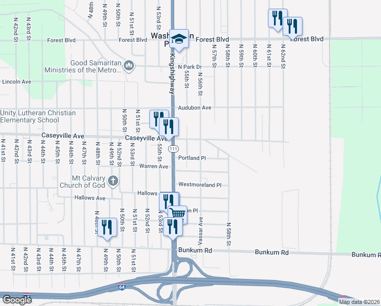 map of restaurants, bars, coffee shops, grocery stores, and more near 1512 Purdue Avenue in East St. Louis