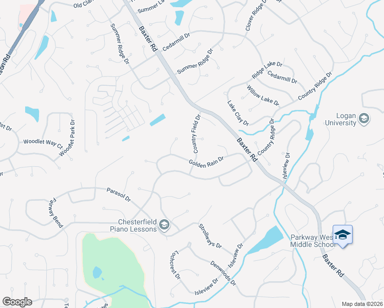 map of restaurants, bars, coffee shops, grocery stores, and more near 2074 Country Field Drive in Chesterfield