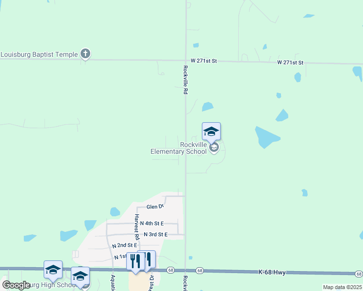 map of restaurants, bars, coffee shops, grocery stores, and more near 1001 East Rockville Terrace in Louisburg