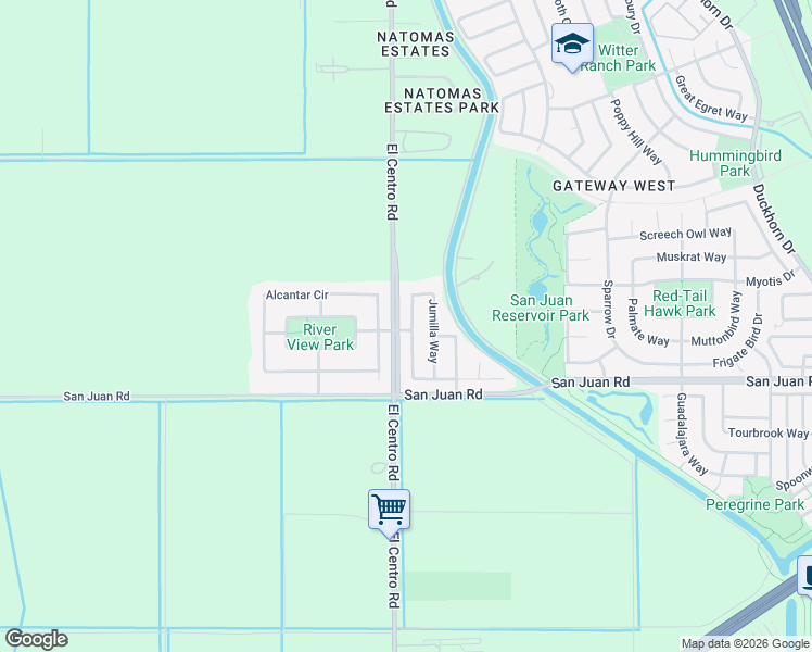 map of restaurants, bars, coffee shops, grocery stores, and more near 3582 Jumilla Way in Sacramento