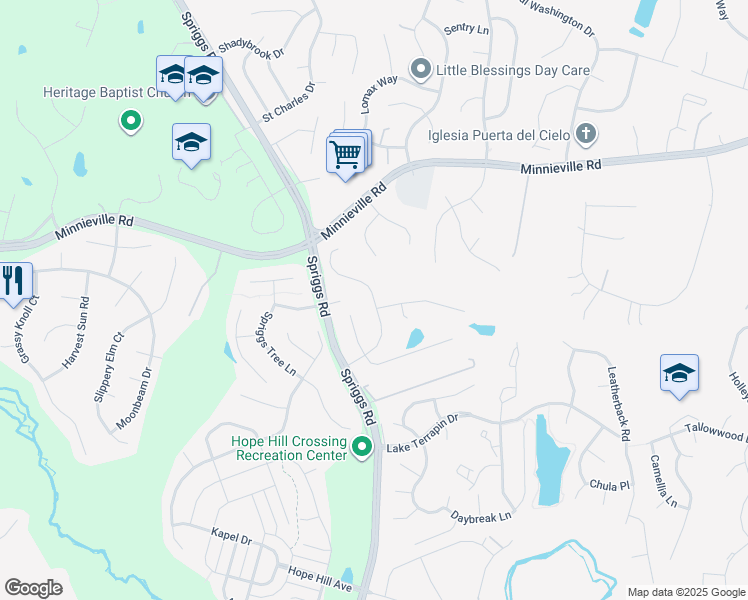 map of restaurants, bars, coffee shops, grocery stores, and more near 14887 Abilene Way in Woodbridge