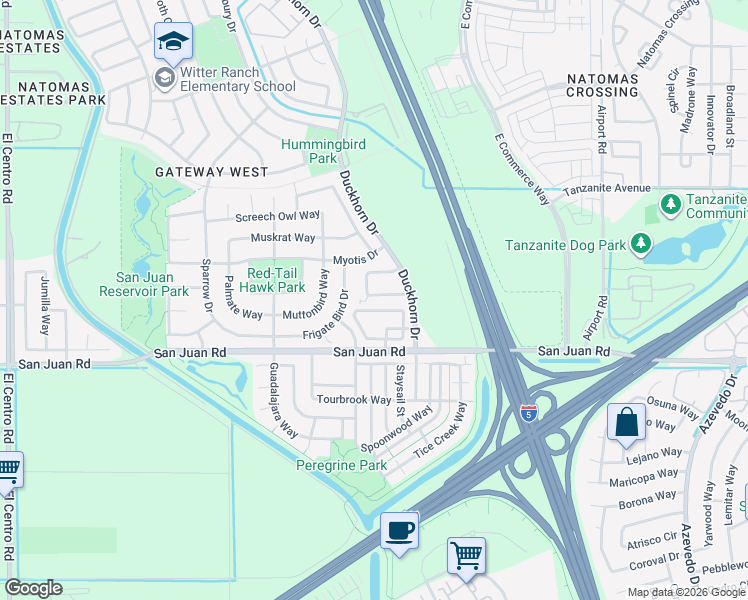 map of restaurants, bars, coffee shops, grocery stores, and more near 229 Dragonfly Circle in Sacramento