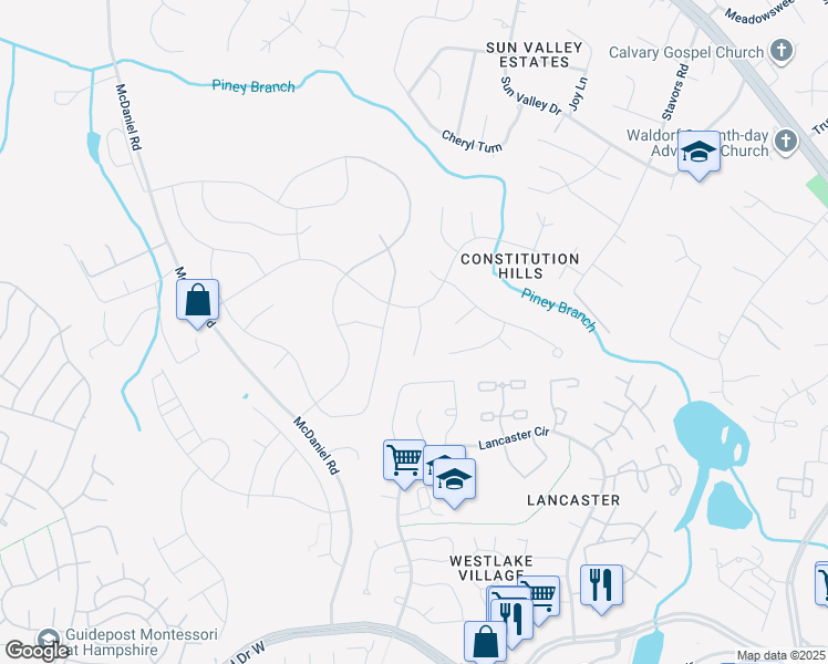 map of restaurants, bars, coffee shops, grocery stores, and more near 2511 Monroe Court in Waldorf