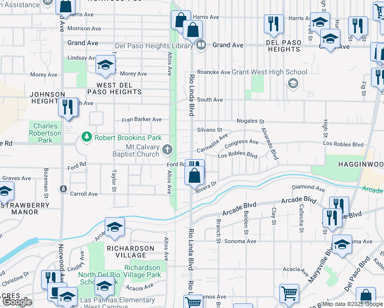 map of restaurants, bars, coffee shops, grocery stores, and more near 824 Carmelita Avenue in Sacramento