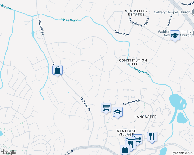 map of restaurants, bars, coffee shops, grocery stores, and more near 3959 Prickly Street in Waldorf