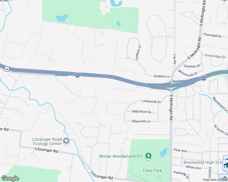 map of restaurants, bars, coffee shops, grocery stores, and more near 14 Ladue Ridge Road in St. Louis