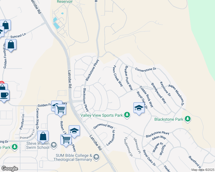map of restaurants, bars, coffee shops, grocery stores, and more near 210 Tillman Court in El Dorado Hills
