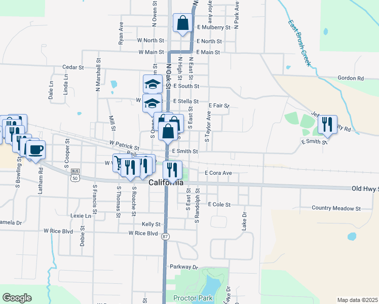 map of restaurants, bars, coffee shops, grocery stores, and more near 299 East Smith Street in California