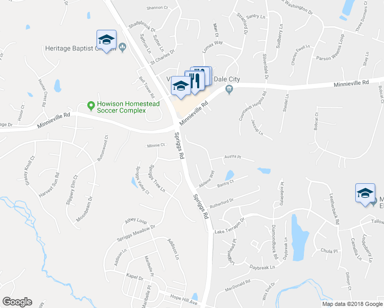 map of restaurants, bars, coffee shops, grocery stores, and more near 14807 Spriggs Road in Woodbridge