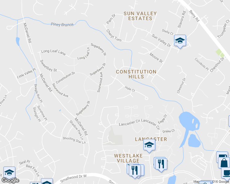 map of restaurants, bars, coffee shops, grocery stores, and more near 10800 United Court in Waldorf