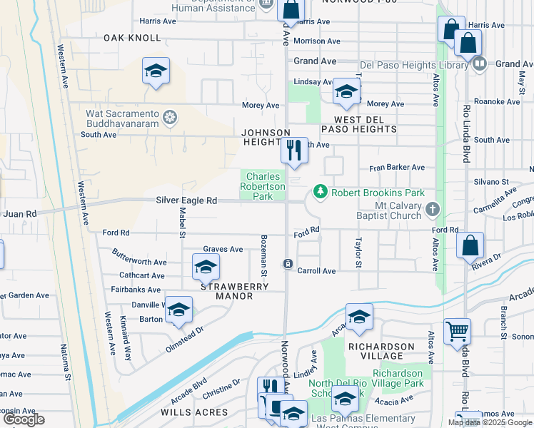 map of restaurants, bars, coffee shops, grocery stores, and more near 366 Silver Eagle Road in Sacramento