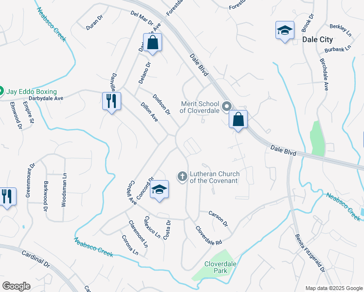 map of restaurants, bars, coffee shops, grocery stores, and more near 14831 Chrysler Court in Dale City