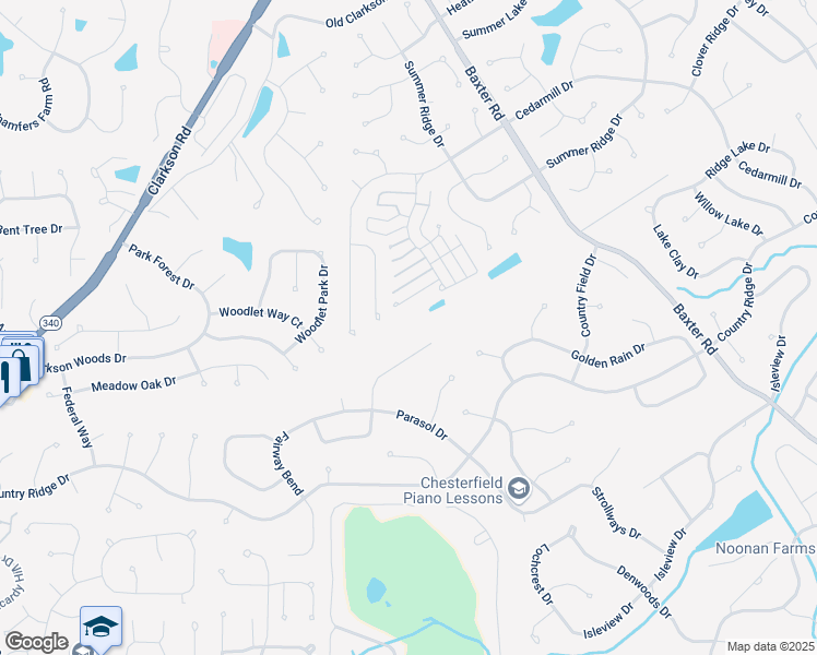 map of restaurants, bars, coffee shops, grocery stores, and more near 15810 Kersten Ridge Drive in Chesterfield