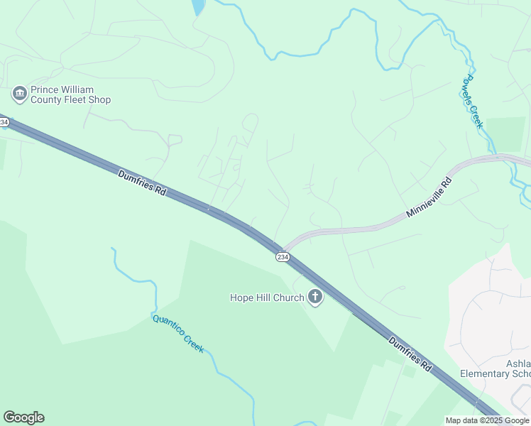 map of restaurants, bars, coffee shops, grocery stores, and more near 14921 Dumfries Road in Manassas