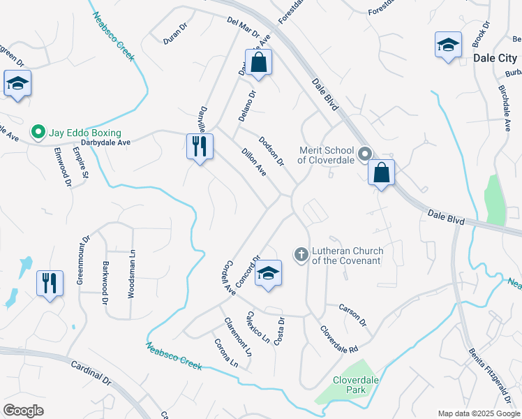map of restaurants, bars, coffee shops, grocery stores, and more near 14830 Danville Road in Woodbridge