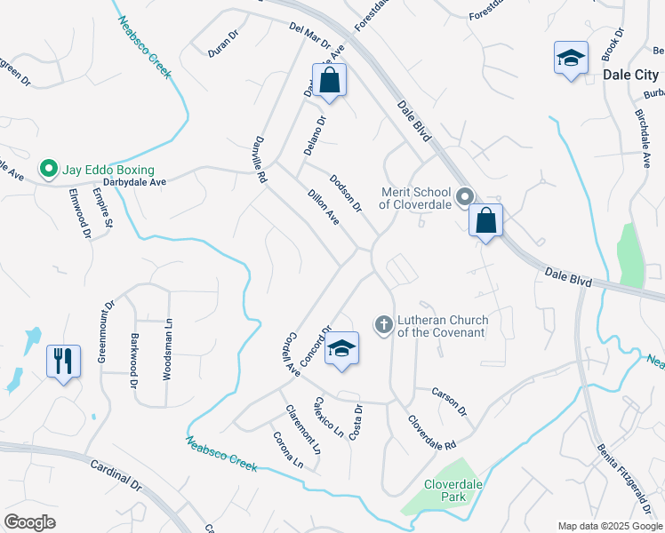 map of restaurants, bars, coffee shops, grocery stores, and more near 14830 Danville Road in Woodbridge
