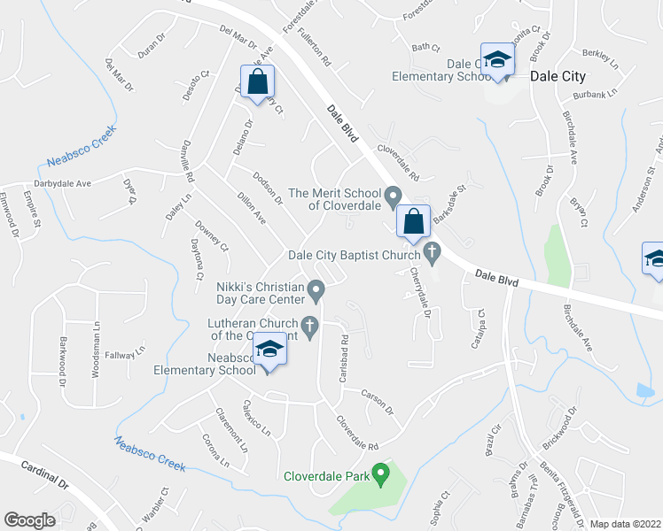 map of restaurants, bars, coffee shops, grocery stores, and more near 14819 Chrysler Court in Dale City