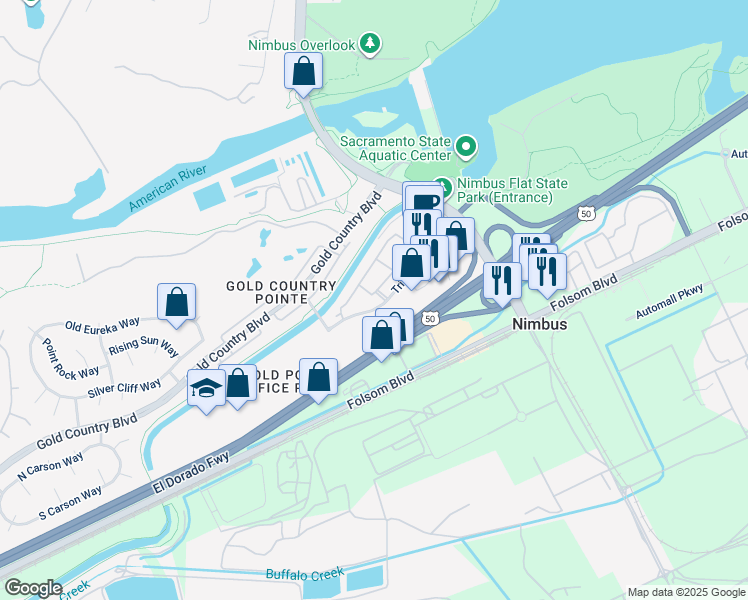 map of restaurants, bars, coffee shops, grocery stores, and more near 12155 Tributary Point Drive in Rancho Cordova