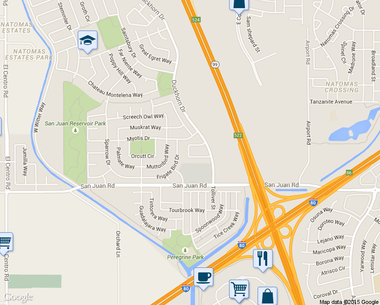 map of restaurants, bars, coffee shops, grocery stores, and more near 229 Dragonfly Circle in Sacramento