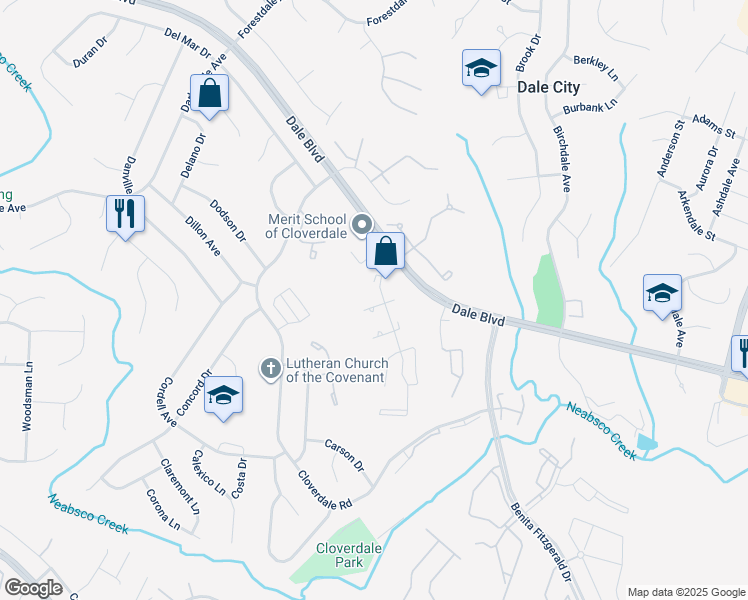 map of restaurants, bars, coffee shops, grocery stores, and more near 3504 Coxcomb Mews in Woodbridge
