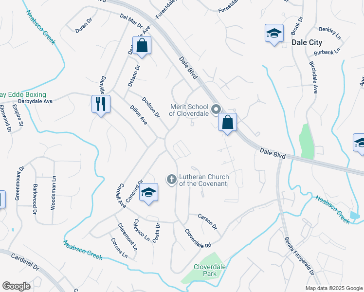 map of restaurants, bars, coffee shops, grocery stores, and more near 14819 Chrysler Court in Dale City