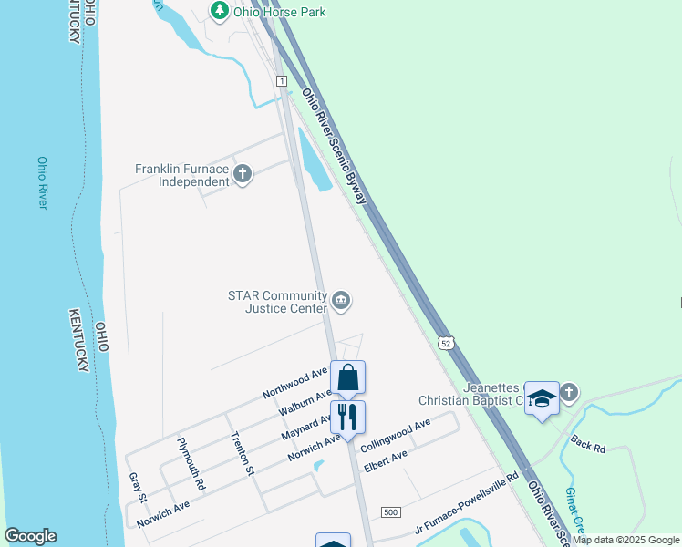 map of restaurants, bars, coffee shops, grocery stores, and more near 4734 Gallia Pike in Franklin Furnace