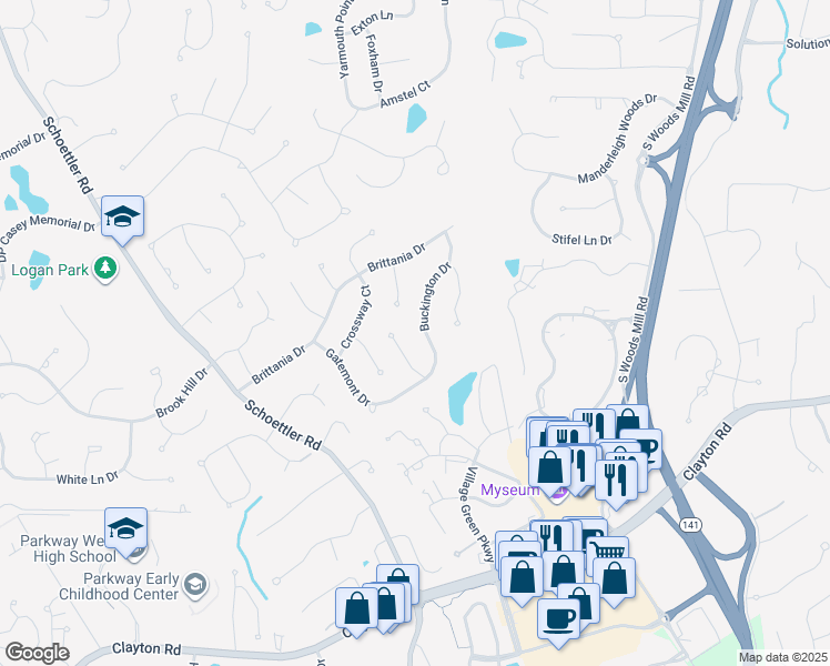 map of restaurants, bars, coffee shops, grocery stores, and more near 1918 Dovercliff Court in Chesterfield