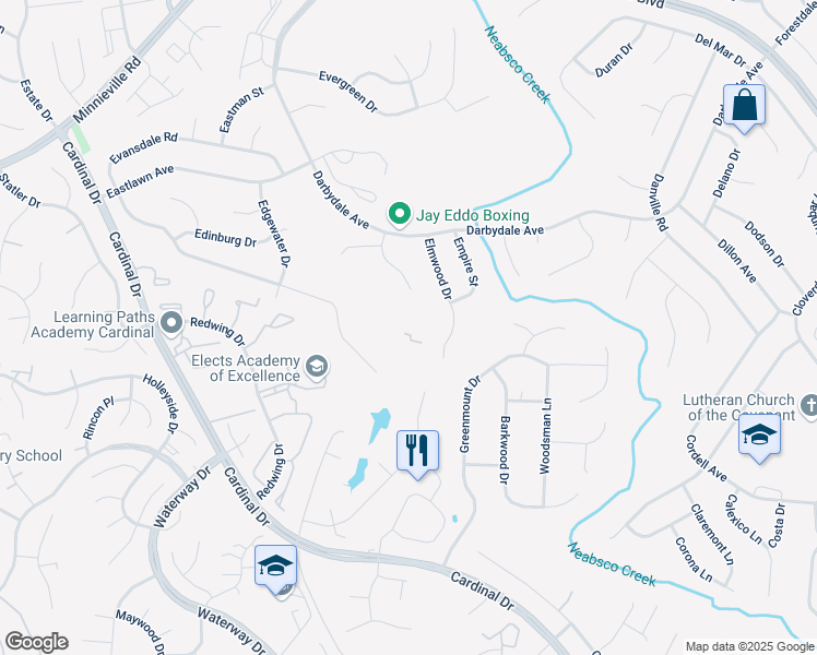 map of restaurants, bars, coffee shops, grocery stores, and more near 14894 Emberdale Drive in Woodbridge