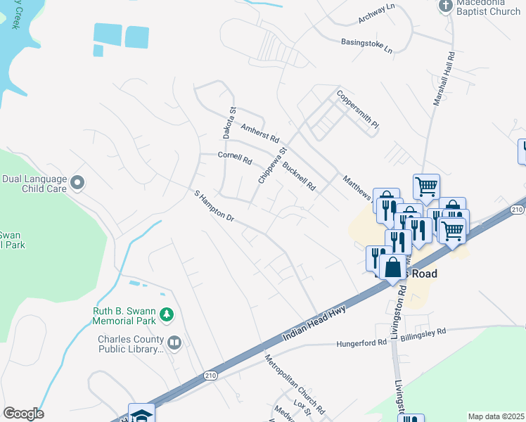 map of restaurants, bars, coffee shops, grocery stores, and more near 5804 Monmouth Court in Bryans Road
