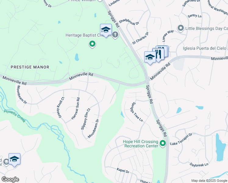 map of restaurants, bars, coffee shops, grocery stores, and more near 14715 Minnieville Road in Woodbridge