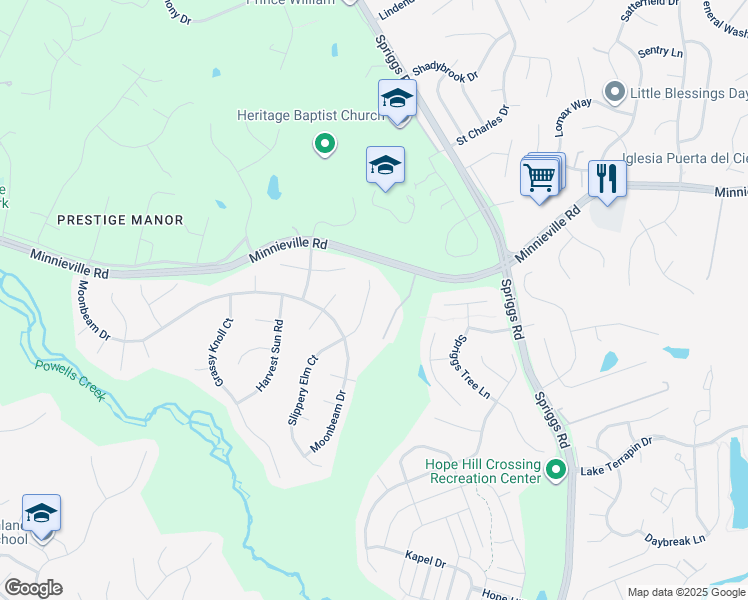 map of restaurants, bars, coffee shops, grocery stores, and more near 14867 Buttonwood Court in Woodbridge
