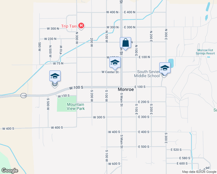 map of restaurants, bars, coffee shops, grocery stores, and more near 151 South 100 East in Monroe