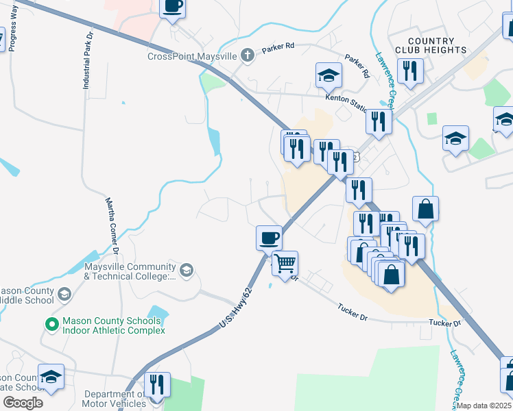 map of restaurants, bars, coffee shops, grocery stores, and more near 692 Cheryl Lynn Circle in Maysville